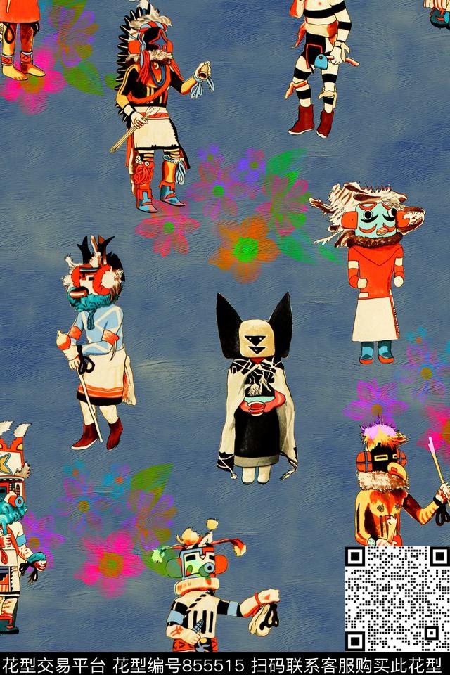 趣味纹理人物数码印花华亿平台下载（图片编号: 855515） - 瓦栏（Walan）