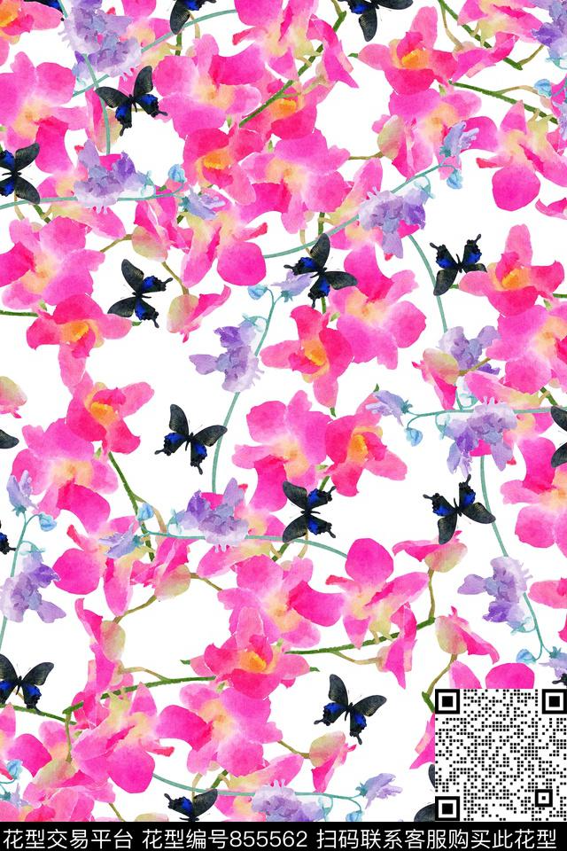 手绘花卉花朵数码印花华亿平台下载（图片编号: 855562） - 瓦栏（Walan）