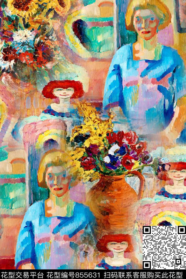 抽象几何人物数码印花华亿平台下载（图片编号: 855631） - 瓦栏（Walan）