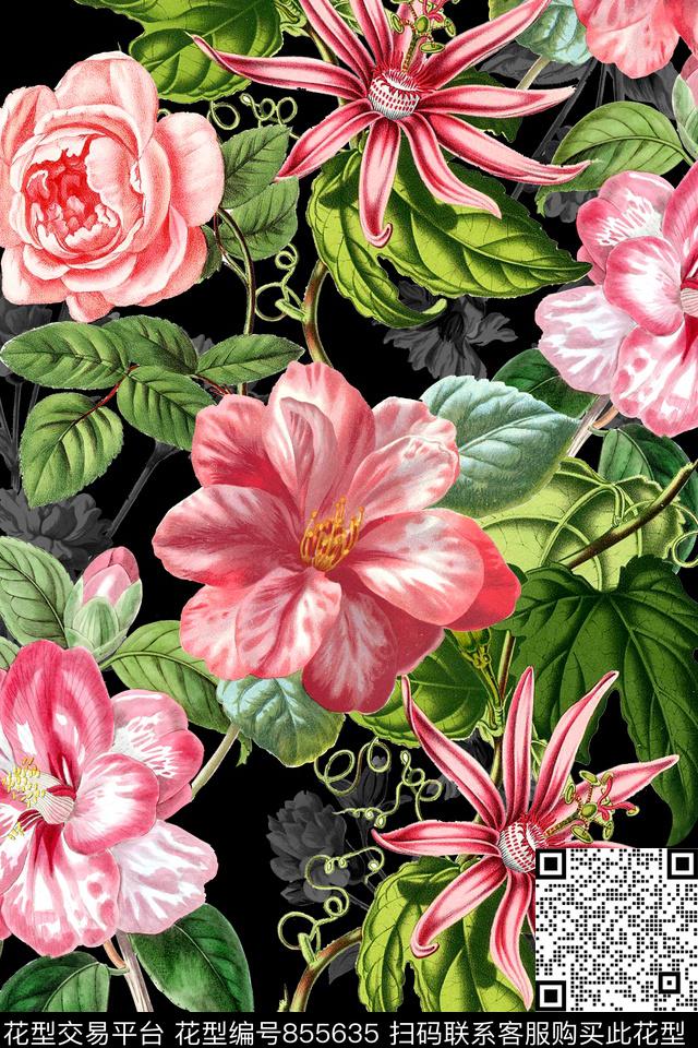 时尚手绘水彩数码印花华亿平台下载（图片编号: 855635） - 瓦栏（Walan）