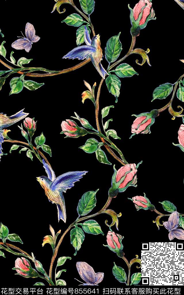 花卉花朵水彩数码印花华亿平台下载（图片编号: 855641） - 瓦栏（Walan）