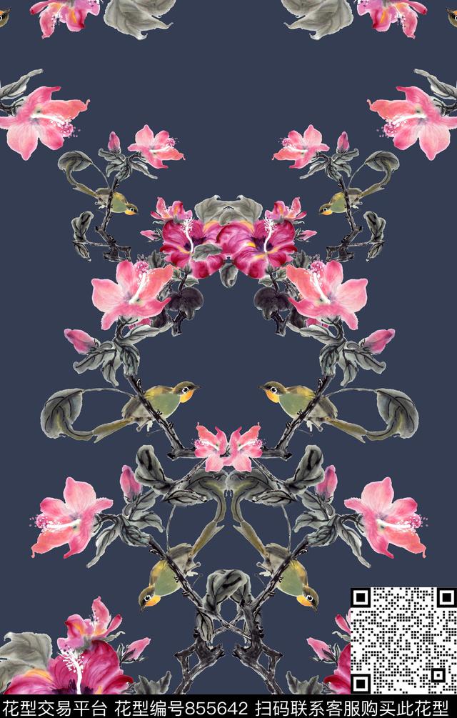 中国画花朵水彩数码印花华亿平台下载（图片编号: 855642） - 瓦栏（Walan）