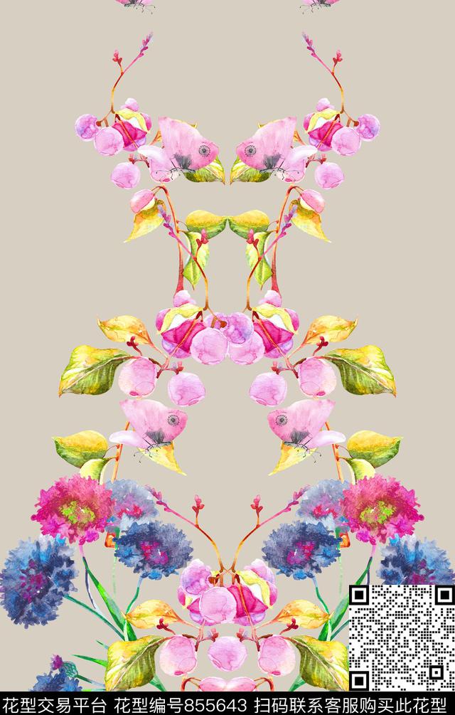 大花花朵花卉数码印花华亿平台下载（图片编号: 855643） - 瓦栏（Walan）