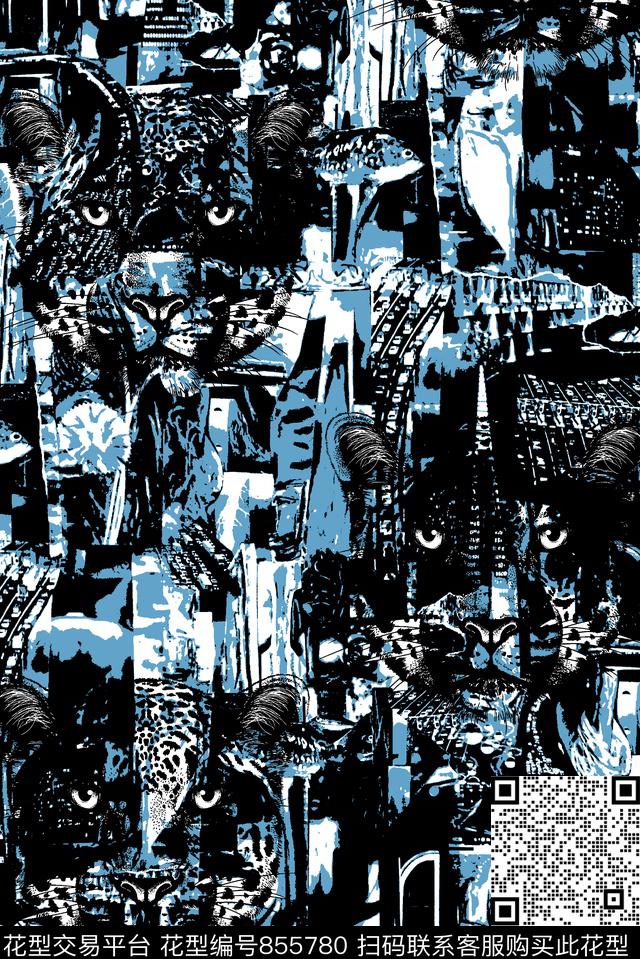 抽象纹理几何豹子头传统印花华亿平台下载（图片编号: 855780） - 瓦栏（Walan）
