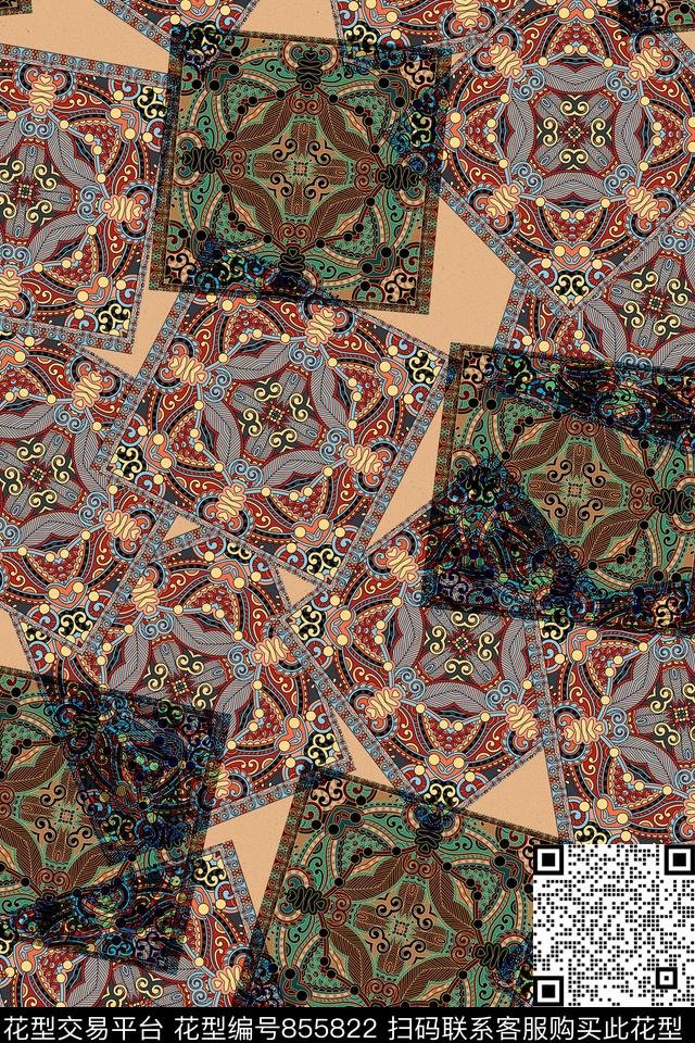 波西米亚民族风几何数码印花华亿平台下载（图片编号: 855822） - 瓦栏（Walan）