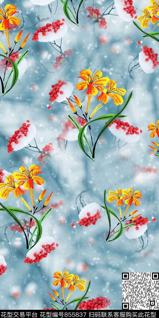 樱花三色堇薰衣草数码印花华亿平台下载（图片编号: 855837） - 瓦栏（Walan）