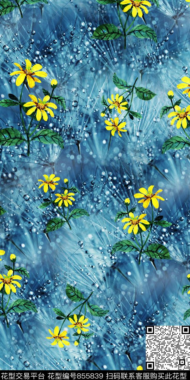 菊花花朵雏菊数码印花华亿平台下载（图片编号: 855839） - 瓦栏（Walan）