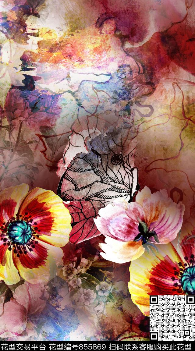 花卉花朵乱花数码印花华亿平台下载（图片编号: 855869） - 瓦栏（Walan）