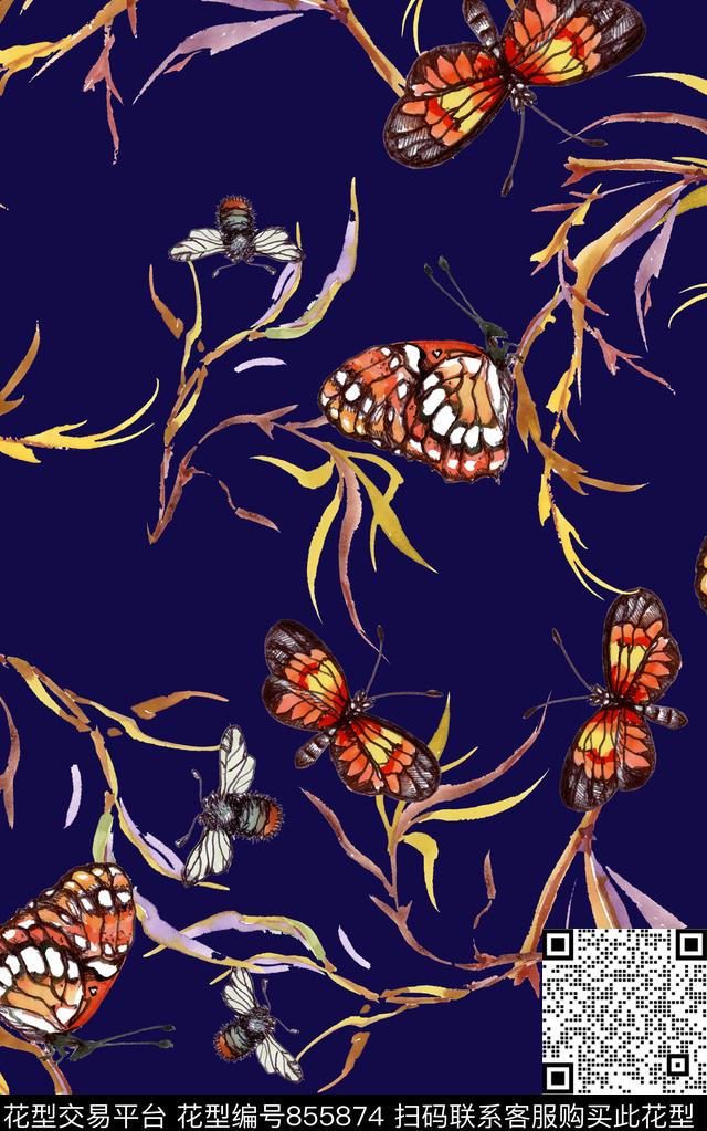 树枝花卉花朵数码印花华亿平台下载（图片编号: 855874） - 瓦栏（Walan）