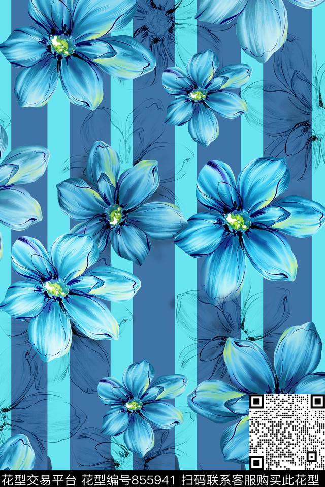 花卉花朵现代数码印花华亿平台下载（图片编号: 855941） - 瓦栏（Walan）