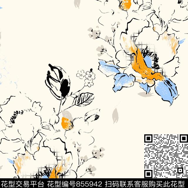 大花花朵花卉数码印花华亿平台下载（图片编号: 855942） - 瓦栏（Walan）