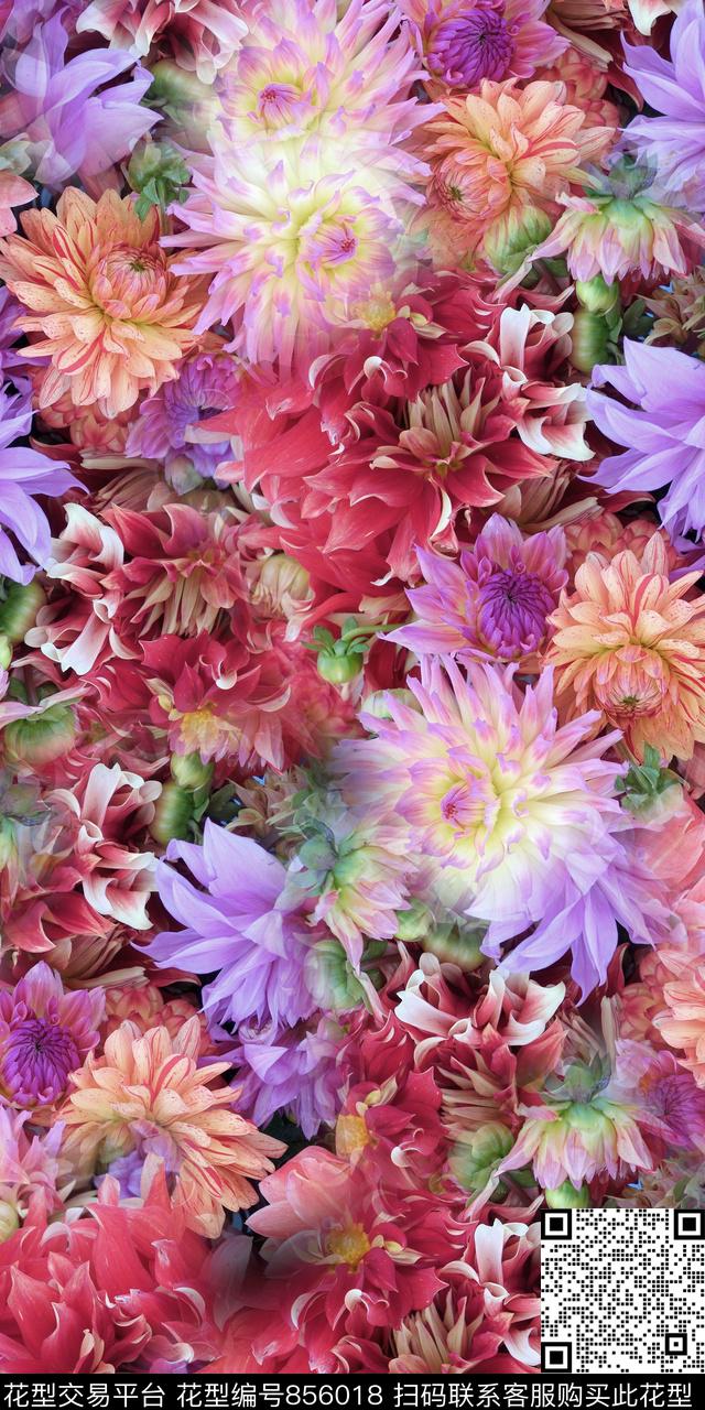 大花乱花满版花数码印花华亿平台下载（图片编号: 856018） - 瓦栏（Walan）