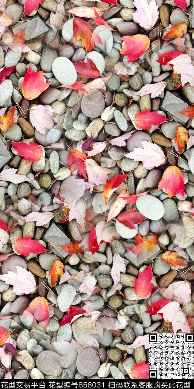 枫叶乱花满版花数码印花华亿平台下载（图片编号: 856031） - 瓦栏（Walan）