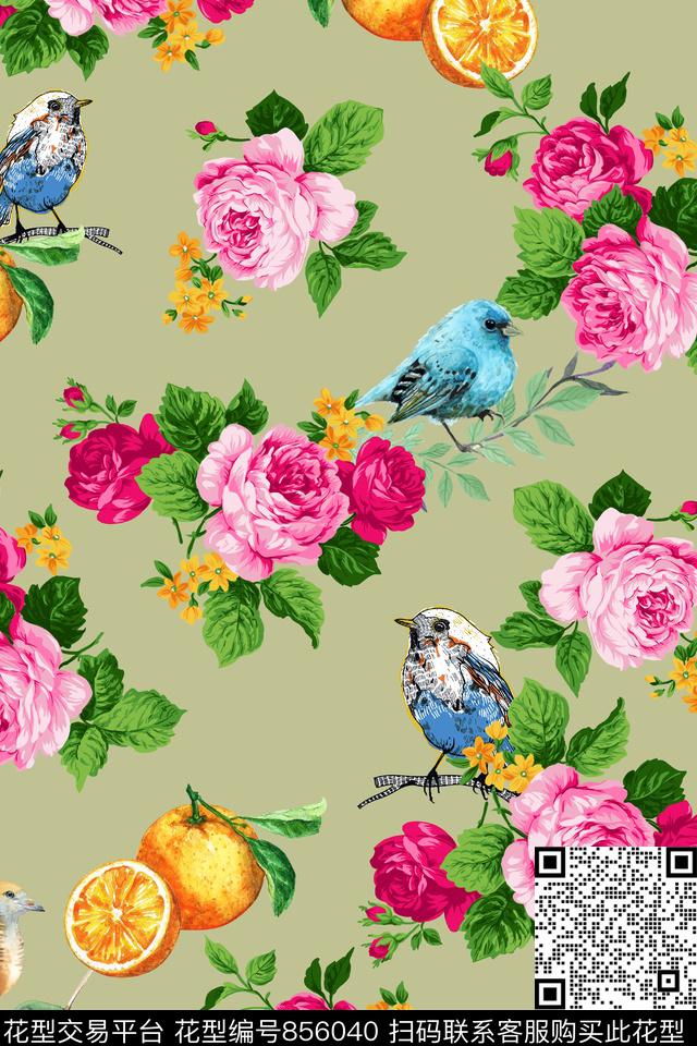 手绘水彩植物数码印花华亿平台下载（图片编号: 856040） - 瓦栏（Walan）