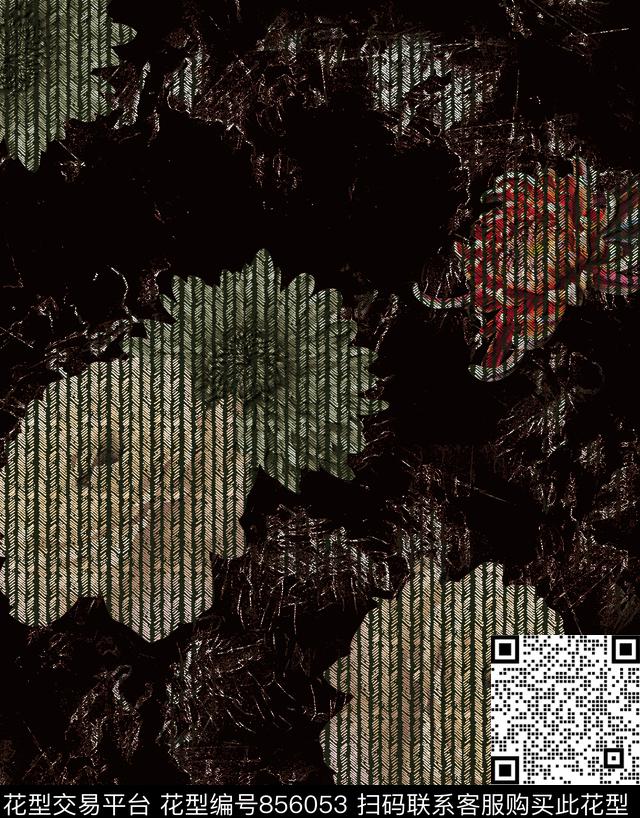 抽象创意清新风花卉数码印花华亿平台下载（图片编号: 856053） - 瓦栏（Walan）