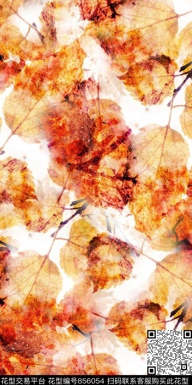 枫叶乱花满版花数码印花华亿平台下载（图片编号: 856054） - 瓦栏（Walan）