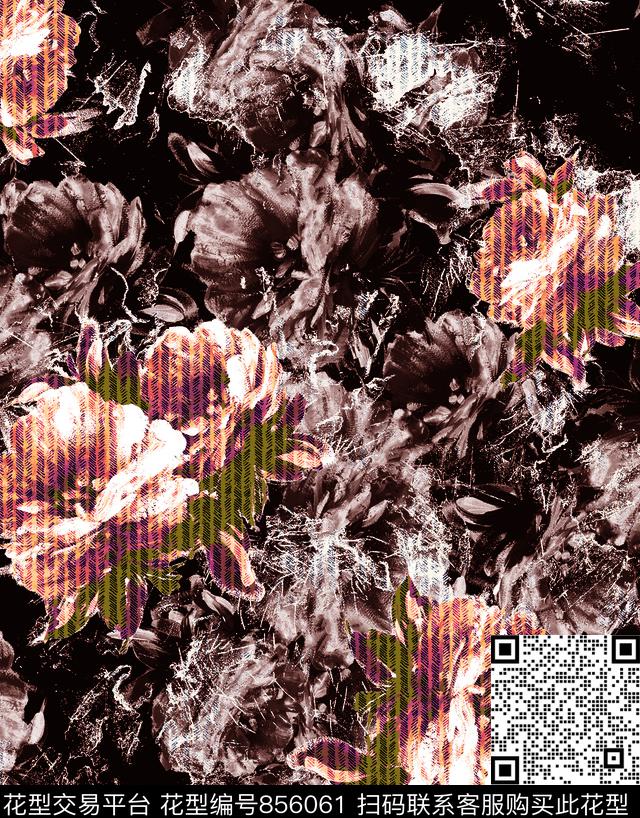 花朵抽象创意花卉数码印花华亿平台下载（图片编号: 856061） - 瓦栏（Walan）