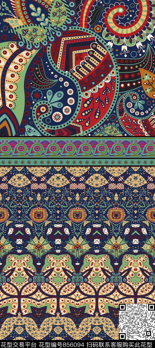 民族风几何波西米亚佩兹利腰果花数码印花华亿平台下载（图片编号: 856094） - 瓦栏（Walan）