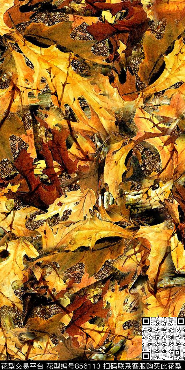数码油画树叶传统印花华亿平台下载（图片编号: 856113） - 瓦栏（Walan）