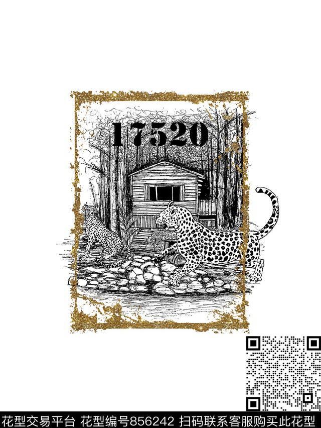 复古房子肌理纹理男装T恤华亿平台传统印花华亿平台下载（图片编号: 856242） - 瓦栏（Walan）