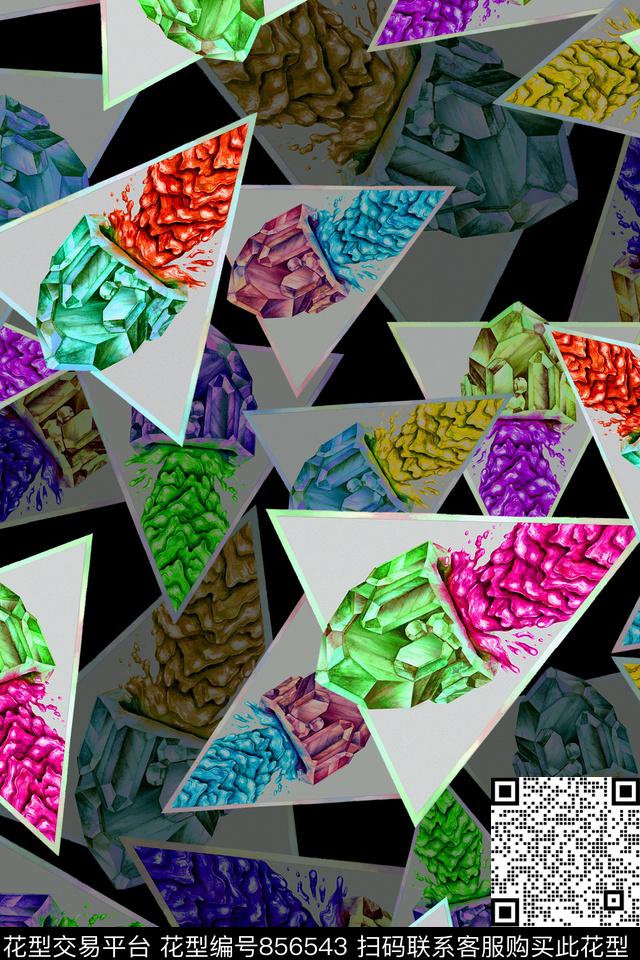 三角形几何抽象数码印花华亿平台下载（图片编号: 856543） - 瓦栏（Walan）