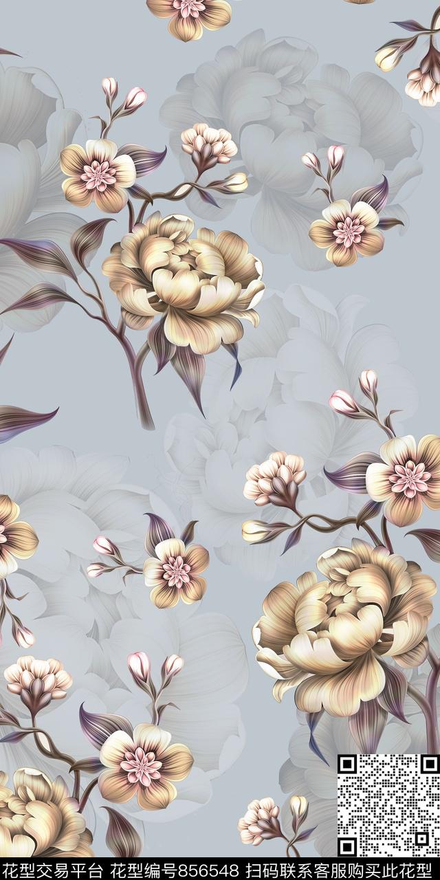 大花花卉数码数码印花华亿平台下载（图片编号: 856548） - 瓦栏（Walan）