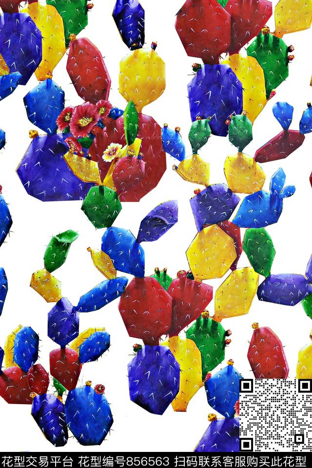 几何多肉仙人掌数码印花华亿平台下载（图片编号: 856563） - 瓦栏（Walan）