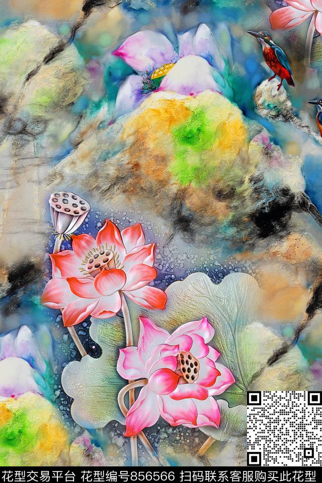 花卉肌理荷花数码印花华亿平台下载（图片编号: 856566） - 瓦栏（Walan）