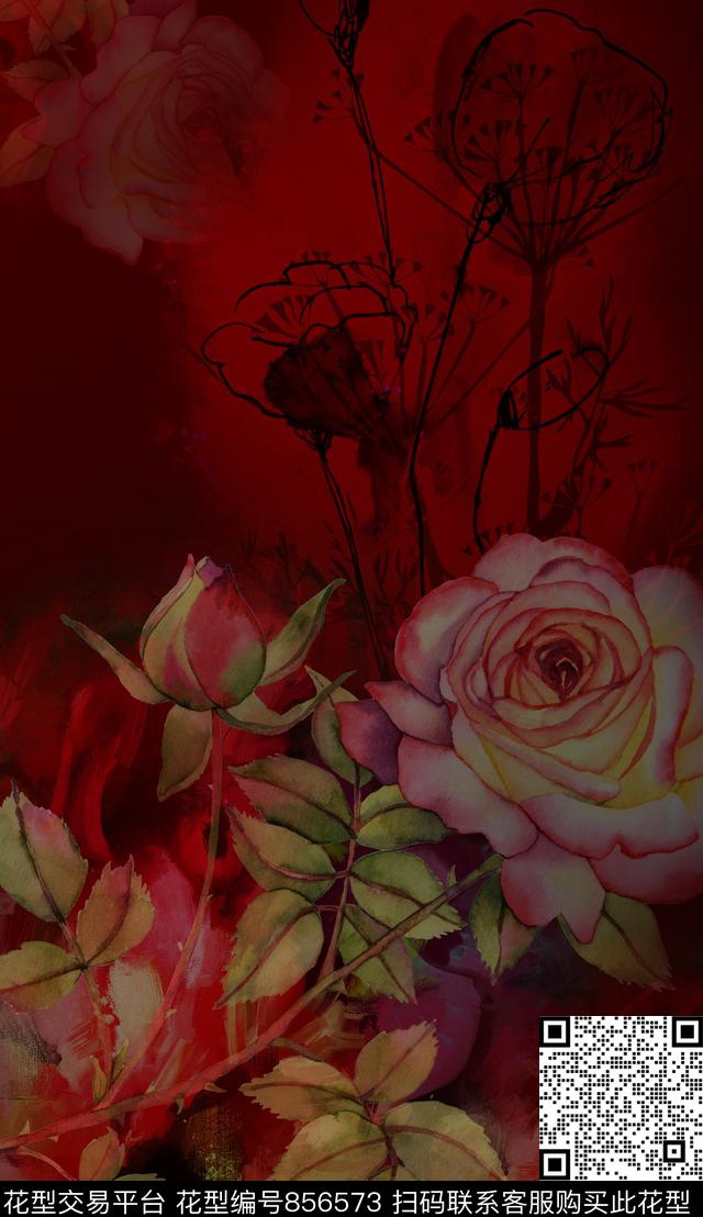 大花花卉渐变数码印花华亿平台下载（图片编号: 856573） - 瓦栏（Walan）