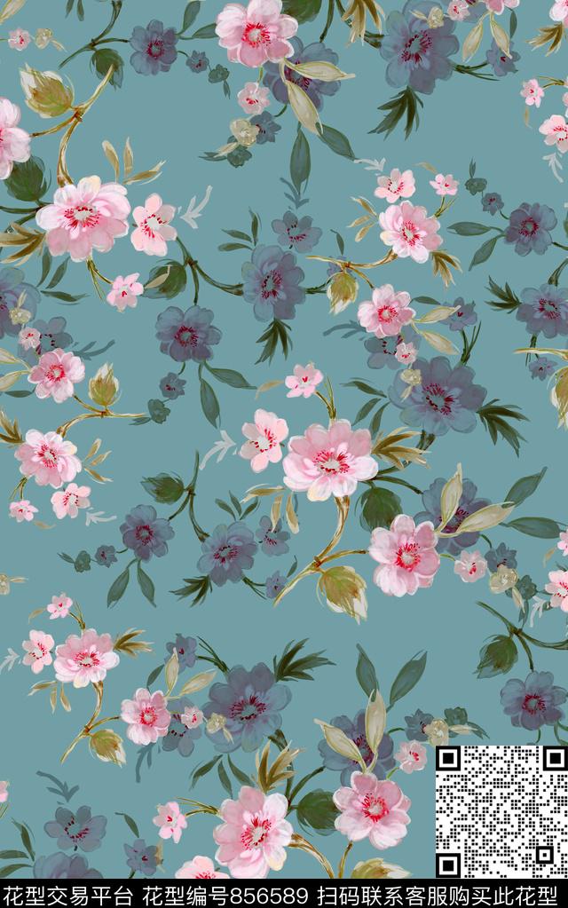 小碎花花朵花卉数码印花华亿平台下载（图片编号: 856589） - 瓦栏（Walan）