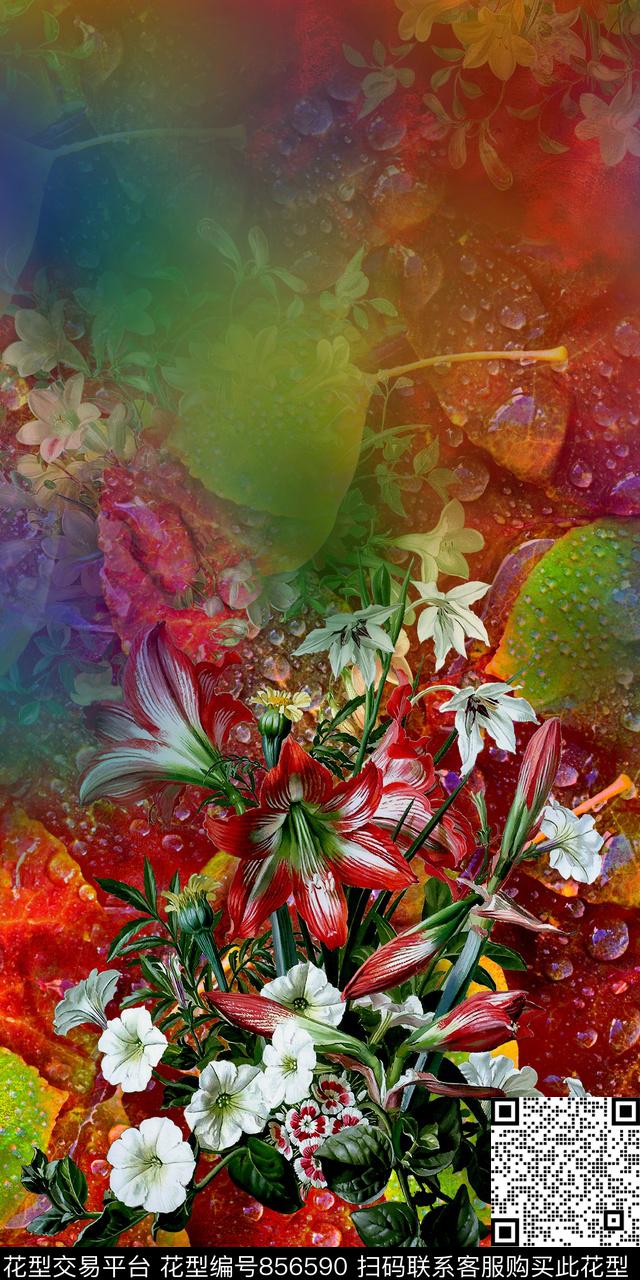 时尚炫彩水珠数码印花华亿平台下载（图片编号: 856590） - 瓦栏（Walan）