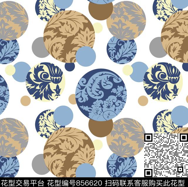 趣味几何圆形数码印花华亿平台下载（图片编号: 856620） - 瓦栏（Walan）