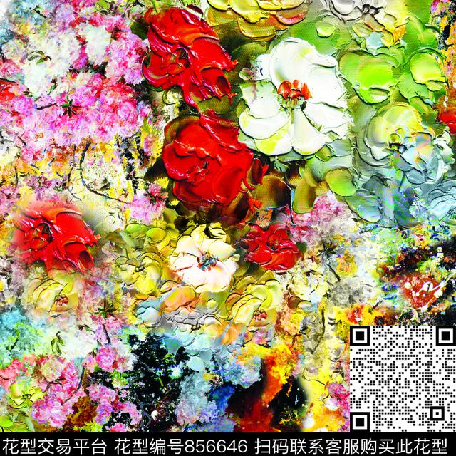手绘花卉油画花卉艺术绘画数码印花华亿平台下载（图片编号: 856646） - 瓦栏（Walan）