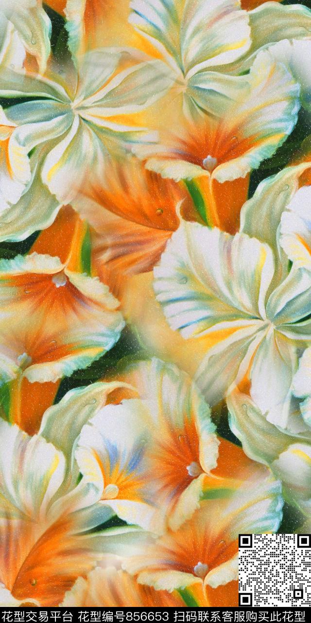 手绘数码印花花卉数码印花华亿平台下载（图片编号: 856653） - 瓦栏（Walan）