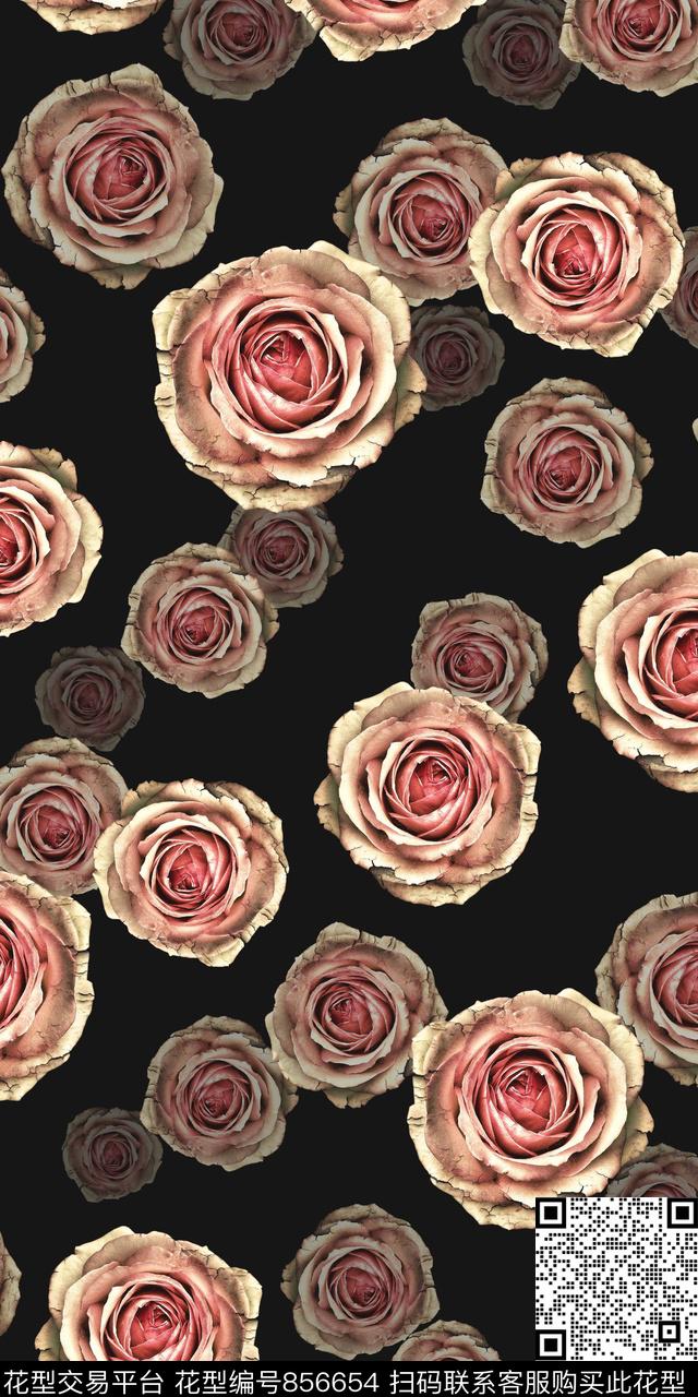 手绘数码印花花卉数码印花华亿平台下载（图片编号: 856654） - 瓦栏（Walan）