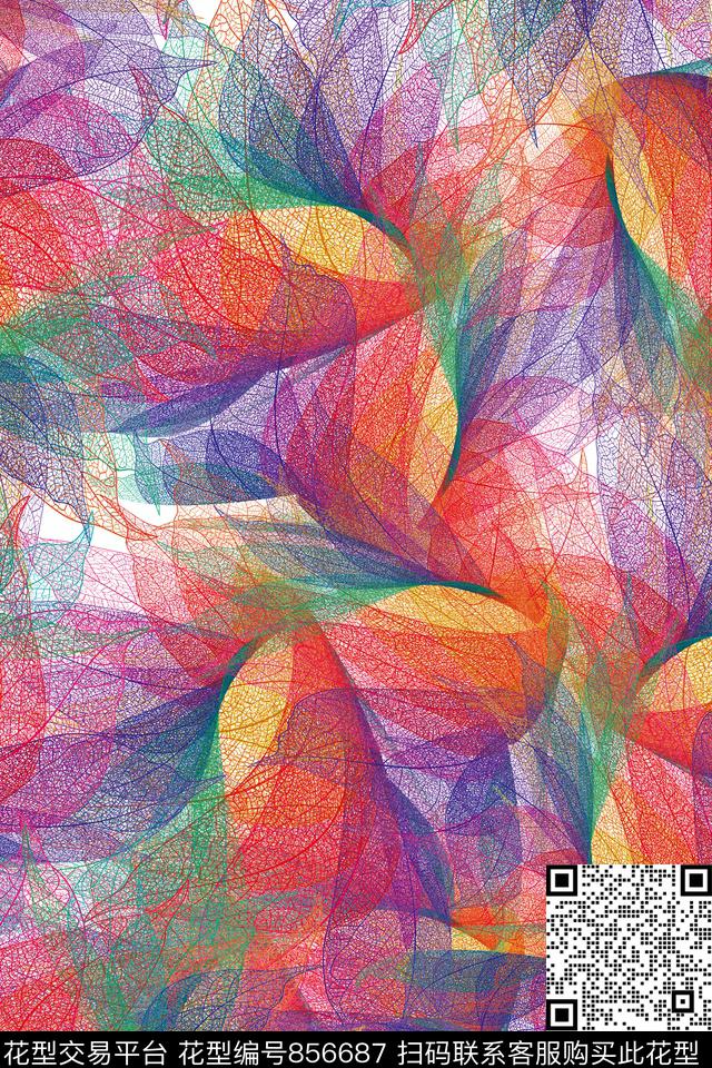 绚丽抽象叶脉数码印花华亿平台下载（图片编号: 856687） - 瓦栏（Walan）
