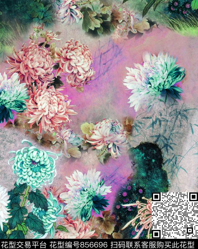 花朵菊花花鸟数码印花华亿平台下载（图片编号: 856696） - 瓦栏（Walan）
