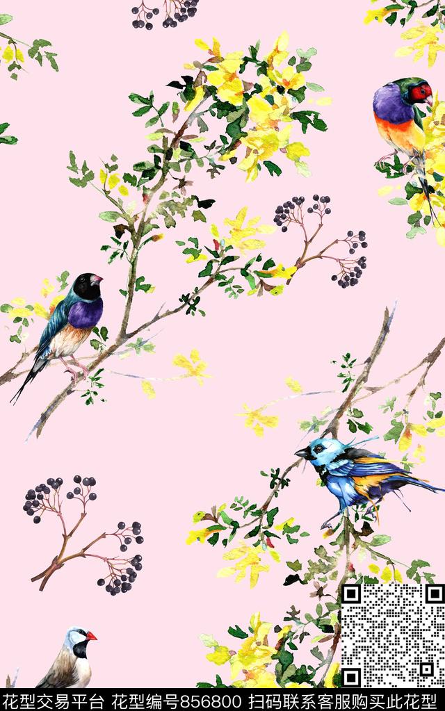 小碎花简洁鸟数码印花华亿平台下载（图片编号: 856800） - 瓦栏（Walan）