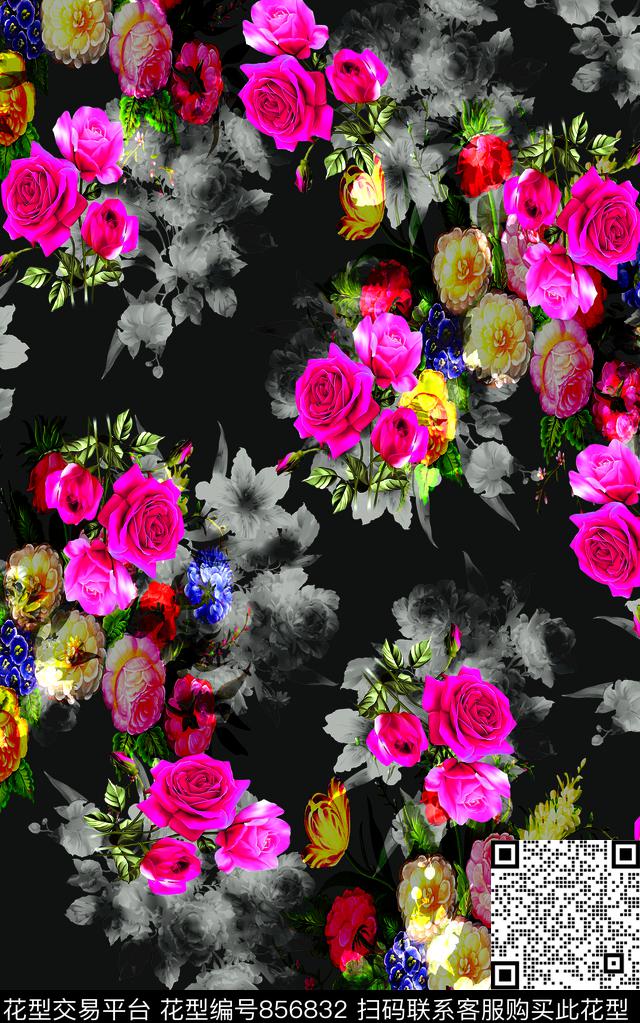花朵花卉女装数码印花华亿平台下载（图片编号: 856832） - 瓦栏（Walan）