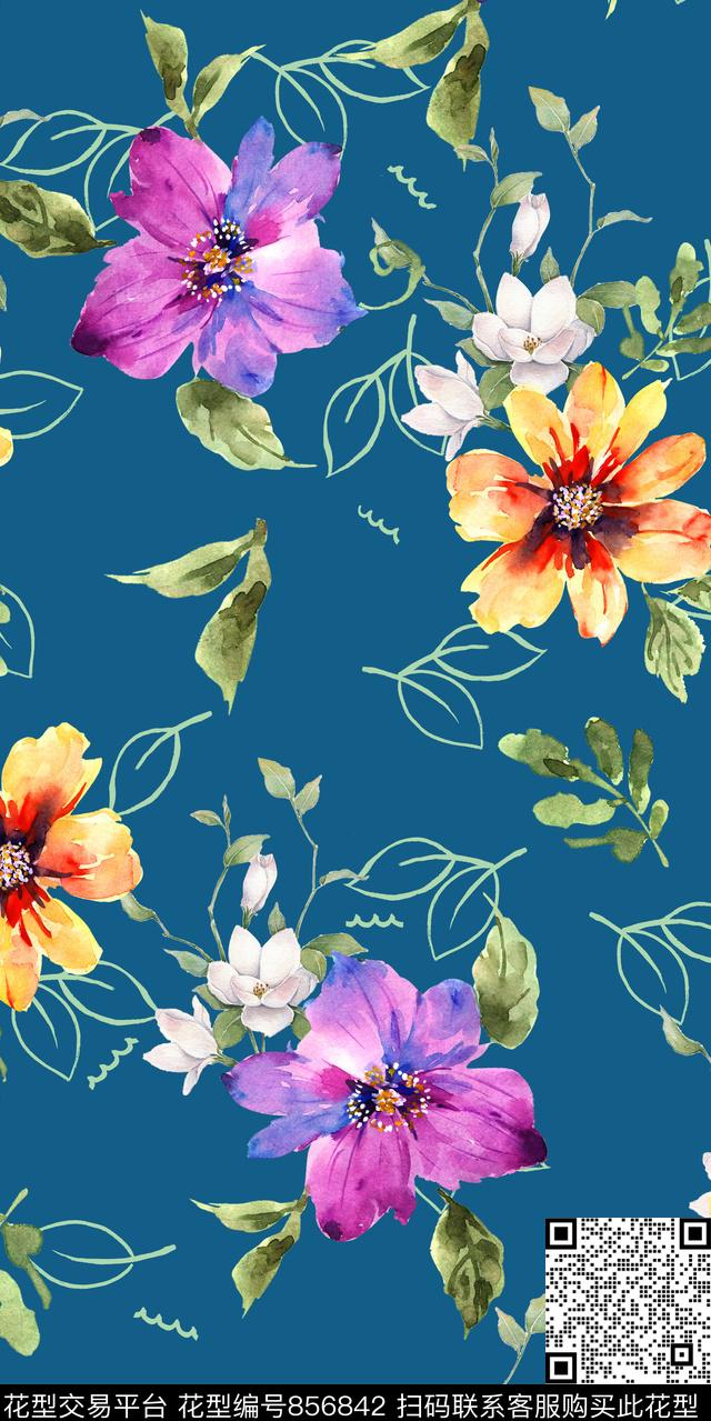 花卉花朵植物数码印花华亿平台下载（图片编号: 856842） - 瓦栏（Walan）