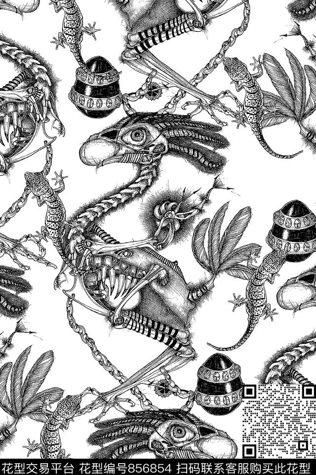 抽象纹理插画动物传统印花华亿平台下载（图片编号: 856854） - 瓦栏（Walan）