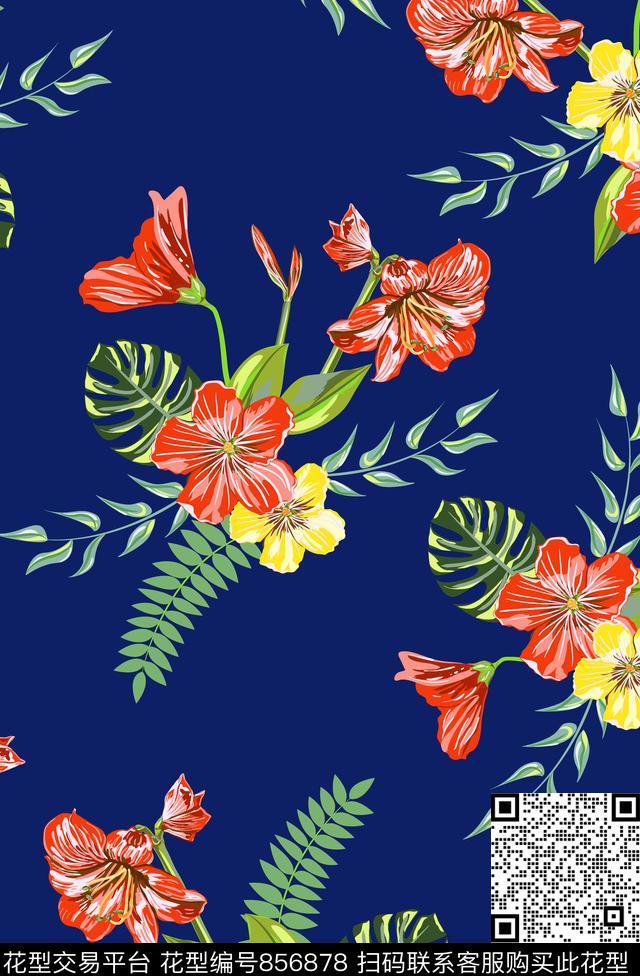手绘水彩植物传统印花华亿平台下载（图片编号: 856878） - 瓦栏（Walan）
