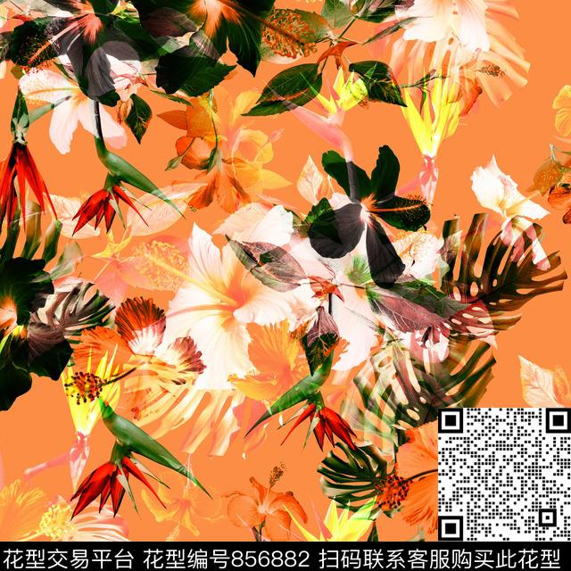 大花花朵花卉数码印花华亿平台下载（图片编号: 856882） - 瓦栏（Walan）