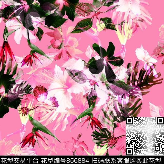 大花花朵花卉数码印花华亿平台下载（图片编号: 856884） - 瓦栏（Walan）