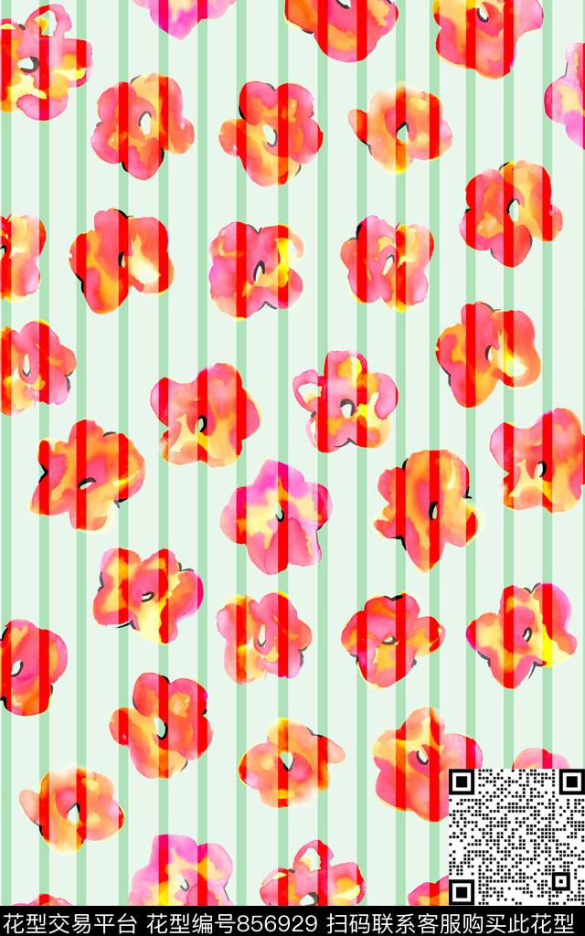 抽象花卉条纹传统印花华亿平台下载（图片编号: 856929） - 瓦栏（Walan）
