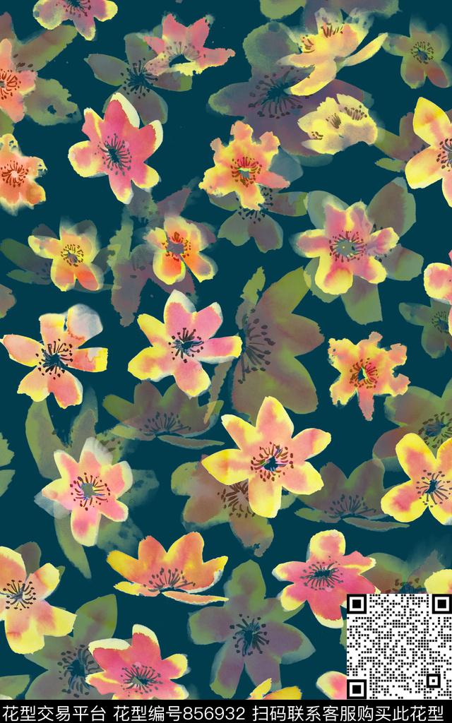 抽象花卉肌理传统印花华亿平台下载（图片编号: 856932） - 瓦栏（Walan）