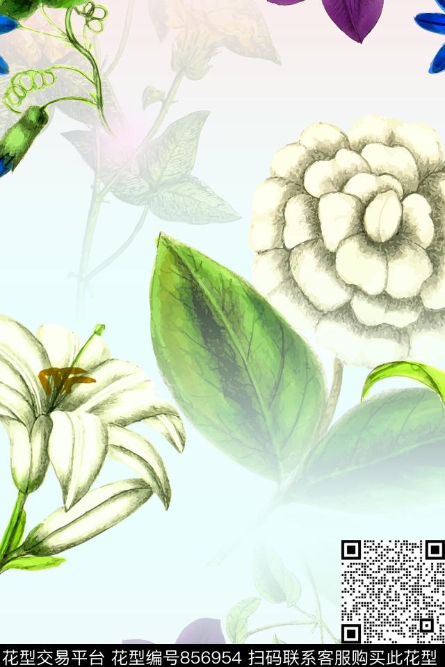 菊花花卉花朵数码印花华亿平台下载（图片编号: 856954） - 瓦栏（Walan）