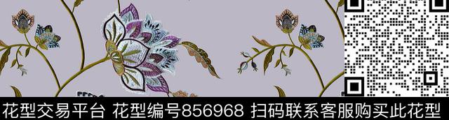 花卉仿绣花大花数码印花华亿平台下载（图片编号: 856968） - 瓦栏（Walan）