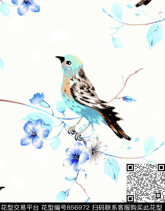 鸟素雅轻松数码印花华亿平台下载（图片编号: 856972） - 瓦栏（Walan）