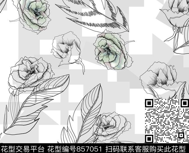 郁金香康乃馨玫瑰传统印花华亿平台下载（图片编号: 857051） - 瓦栏（Walan）